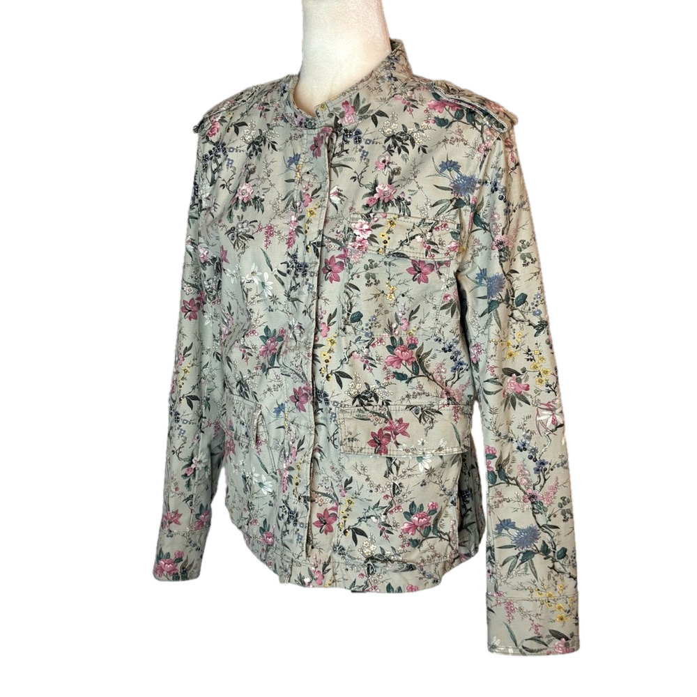 H&M olive floral jacket